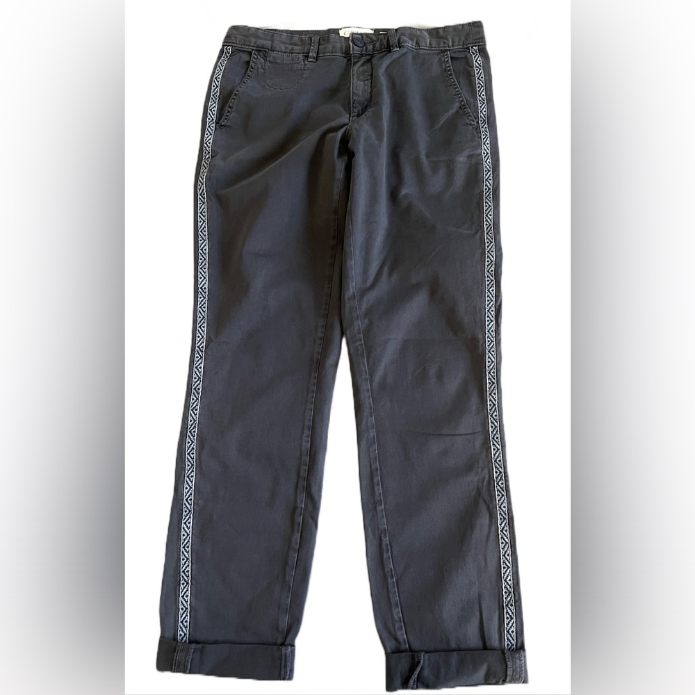 ANTHROPOLOGIE Charcoal Gray Relaxed Chino Pants W/Tuxedo Stripe Size 27 32x30